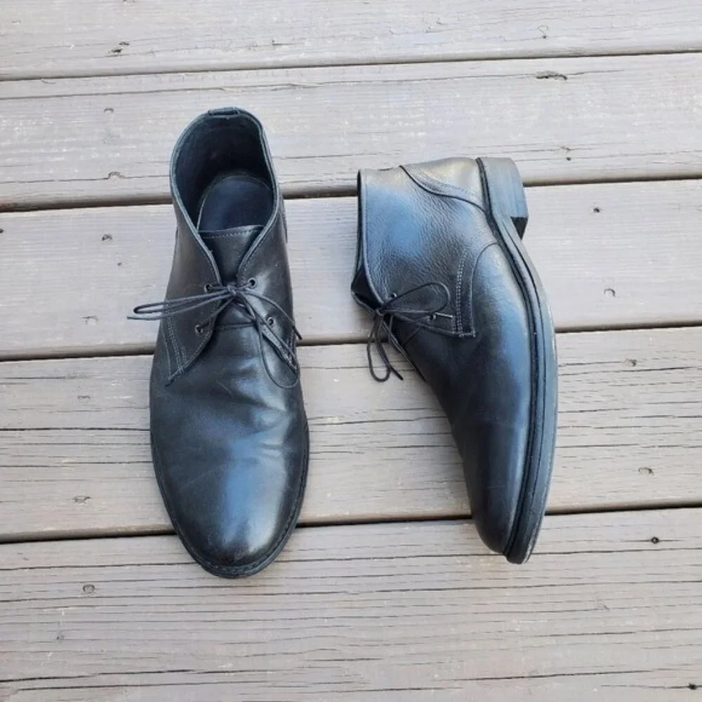 Allen Edmonds Cyrus Black Leather 2‎ Eye Lace-up Comfort Shock Form Chukka Boots